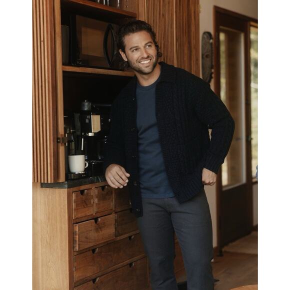 The Normal Brand Cable Cardigan Sweater‎ Mens Size M Navy Aran Chunky Fisherman - Picture 4 of 13